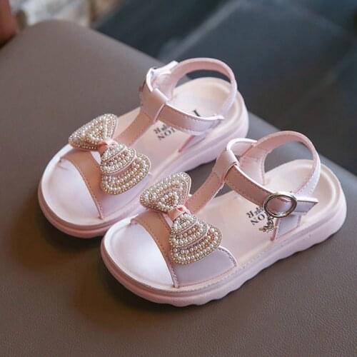 Sweet Girls Princess Shoes Sandals 2021 Fashion Summer Kids Children Big Beads Bow Baby Anti-Slip Open Toe Shoes Zapatos 22-38