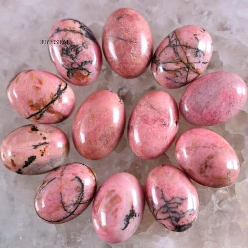 BUYERSHOME 5Pcs 15x20MM Natural Stone Pink Rhodonite No Drilled Hole Oval Cabochon CAB Bead For DIY Jewelry Making Ring K1518