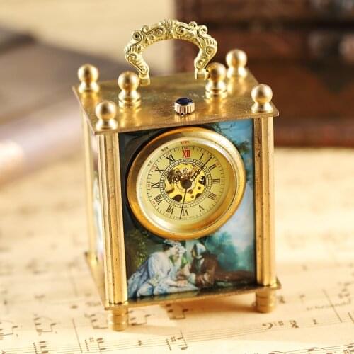 Retro Luxury Gold Painting Mini Home Decoration Watch Clock Unique Antique Oil Painting Art Hand-wind Mechanical Watch Clock Men