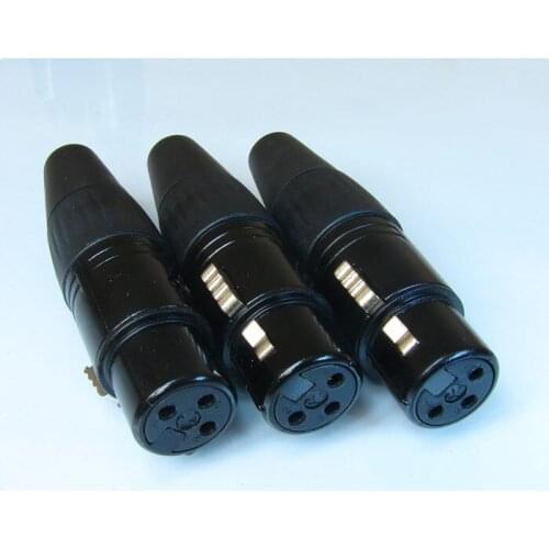 Black metal three-pin gold-plated XLR female KTV microphone plug connector