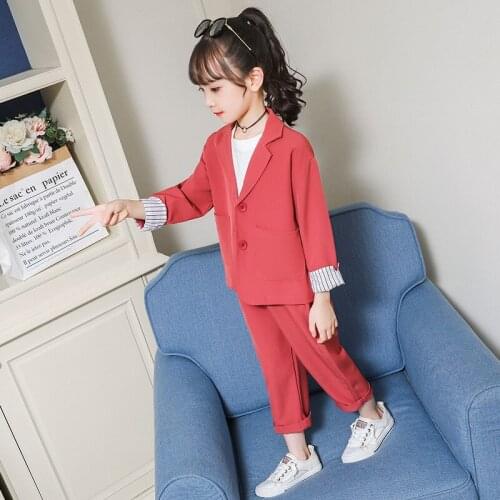 Childrens Wear Autumn New Girls Leisure Pure Color Suit Two-piece Cuhk Children Brim Long Suit