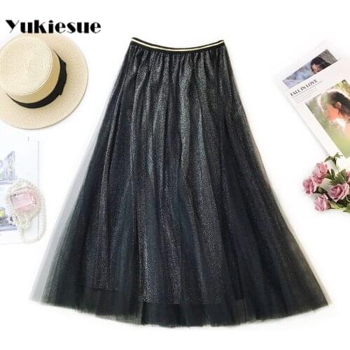 Long tulle skirts women high waist Womens skirt skirts woman fashion 2019 bling womens jupe femme pleated maxi skirt