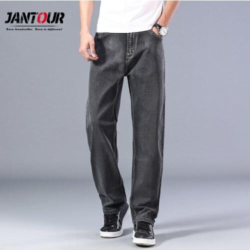 Brand Retro Mens Loose Jeans men Elastic High quality Gray Denim Casual Jeans mens trousers cotton Pants Big size 40 42 44