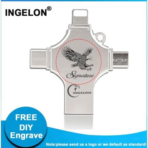 Ingelon 4in1 128GB USB Stick Free DIY Pendrive flash memory usb otg type-c micro usb for ipad iphone All phones Thumb Drive 128G