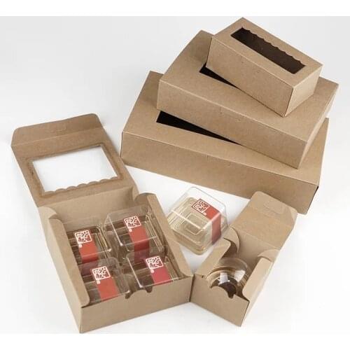 25Pcs 5 Sizes Blue Kraft Paper Boxes Brown Cupcake Packaging Box Cardboard Cake Boxes Baking Dessert Present Box