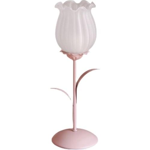 Korean Pink Table Lamps Princess European-style Flower Wedding Room Bedroom Bedside Glass Desk Lamp Night Stand Home Art Decor