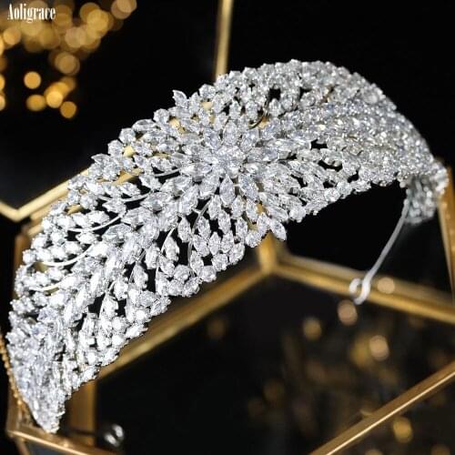 Full Cubic Zirconia Tiaras CZ White Queen Bridal Crowns for Wedding Birthday Party Pageant Headpiece Women Hair Accessories