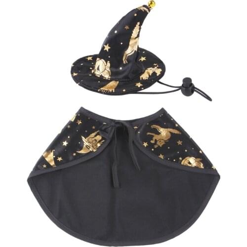 Pet Halloween Costume Cape And Wizard Hat Cats Funny Holiday Clothes for Halloween Night for Kitten Small Medium Outfit