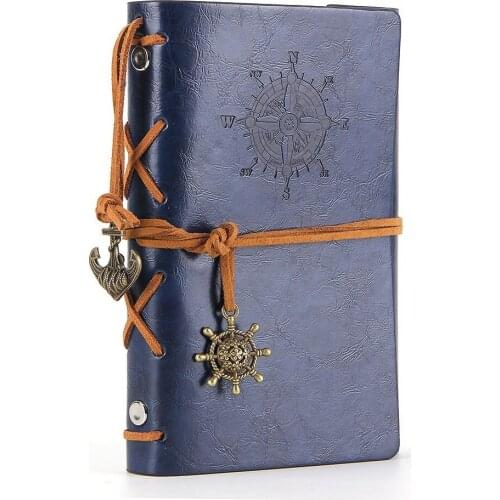 Leather Writing Journal Notebook A5 Vintage Nautical Spiral Blank String Daily Notepad Travel to Write in,Dark Blue