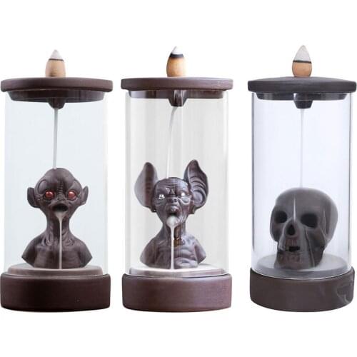 Backflow Incense Burner Halloween Skull Cone Holder Resin Material Skeleton Waterfall Cone Holder Home Decoration Ornaments