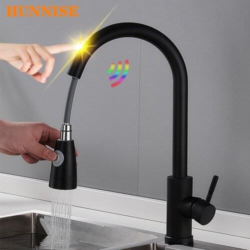 Matte Black Touch Kitchen Faucets Dual Function Pull Down Spray Sensing Touch Kitchen Tap Pull Out Sensor Kitchen Sink Faucets