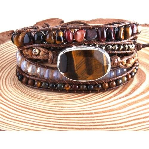 MD Fashion Handma Bohemian Boho Bracelet Tiger Eye & Black Onyx and Mixed Natural Stones 5 Strands Wrap Bracelets DropShipping