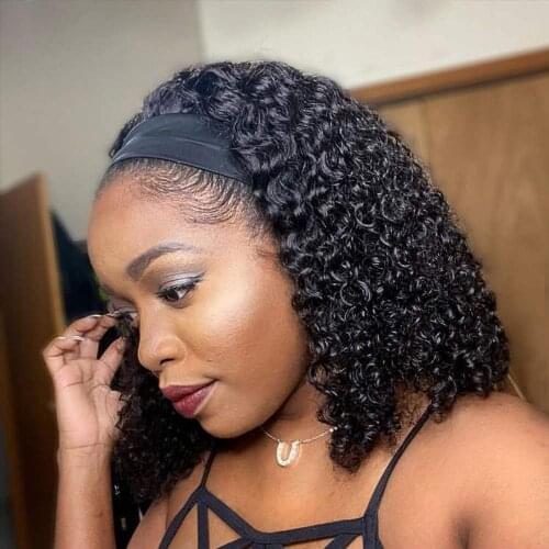 Mongolian Kinky Curly Headband Wig Human Hair Bob Wigs For Black Women 10-18Inch Kinky Curly Human Hair Short Bob Headband Wig