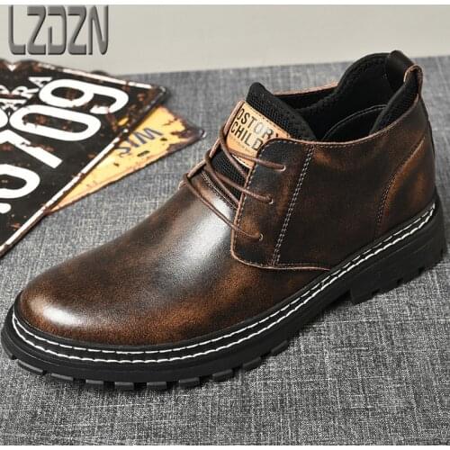 Martin Boots Mens Shoes Leather Shoes High-Top Big Head Tooling Short Boots Washed Leather boots casual plus cashmere winter