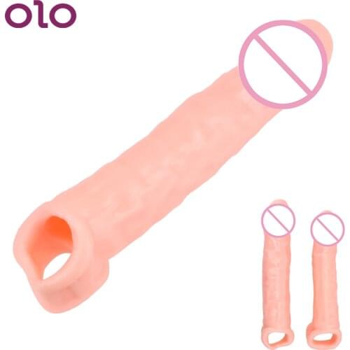 OLO Rubber Dick Male Cock Extender Penis Sleeve Penis Extender Sleeve Reusable Condoms Dildo Penis Sleeve Comdom Sex Toys