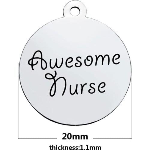 20pcs/lot 20mm lettering Awesome nurse charm for bracelet disc pendants tag Stainless steel fitting DIY Jewelry accessories