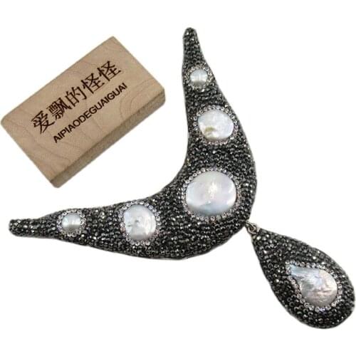 APDGG 1PC Huge Natural White Keshi Pearl Coin Pearl CZ Pave Connector Pendant For Necklace Pendant Jewelry DIY