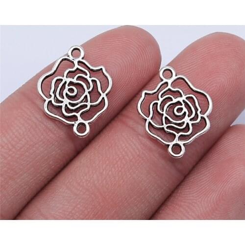 20PCS/lot 17*14mm Rose Metal Charms Flower Connector Antique Silver Color Making DIY Handmade Tibetan Jewelry DIY