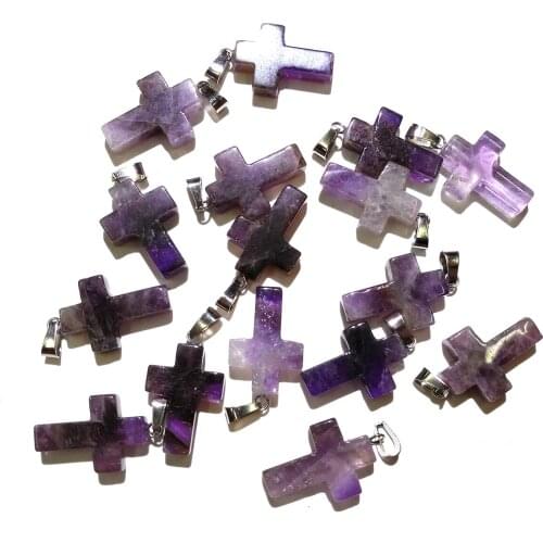Natural Stone Cross shape Amethysts Pendants Lucky Stone Crystal Pendant For jewelry making DIY necklace earring accessories