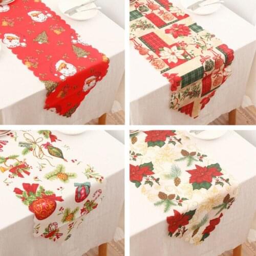 Santa Claus Christmas Table Runner Floral Table Cover Xmas Party Decal Newest Christmas Table Runner
