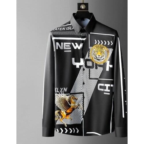 Luxurious Print Shirts Men Slim Fit Long Sleeve Shirts 2021 Autumn Casual Business Streetwear Blouse Social Party Nightclub Tops