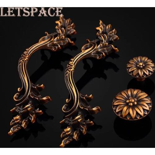 European Vintage Kitchen Cabinet Handle Solid copper Drawer Pulls Antique brass Dresser handle Wardrobe Furniture door pull knob