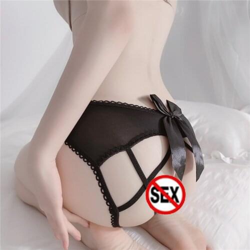 Sexy Hollow Out Bandage Ladies Underwear Lace Bow Exotic Lingerie Women Panties Elastic Crotchless Panties Allure Porn Briefs