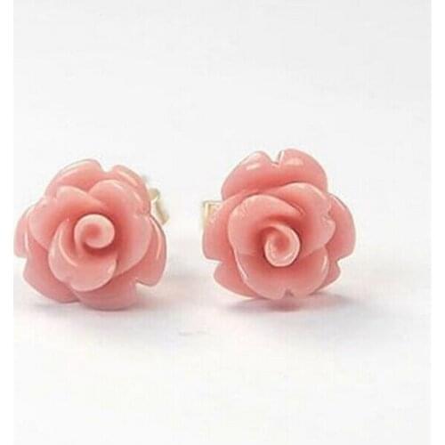 Wholesale good shipping@ Mother Pearl Shell Pink Rose Flower 925 Sterling Stud Earrings Fashion mujer moda