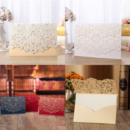 50pcs Blue Gold White Red Luxury Laser Cut Wedding Invitations Card Elegant Greeting Card Envelopes Wedding Party Favor Supplies