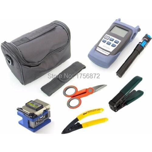 8 In 1 FTTH Fiber Optic Tool Kit with FC-6S Fiber Cleaver and Optical Power Meter 10Mw Visual Fault Locator Wire stripper