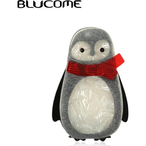 Blucome Handmade Acrylic Pig Penguin Brooches For Women Child New Years Gift Red Scarf Animal Cloth Accessories Harajuku Brooch