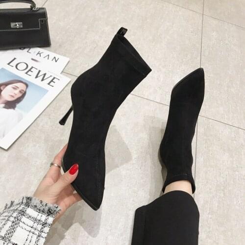 2020 New Autumn and Winter High Heel Womens Shoes Pointed Toe Stiletto Boots Black Stretch Thin Socks Boots Marti Boots Sexy