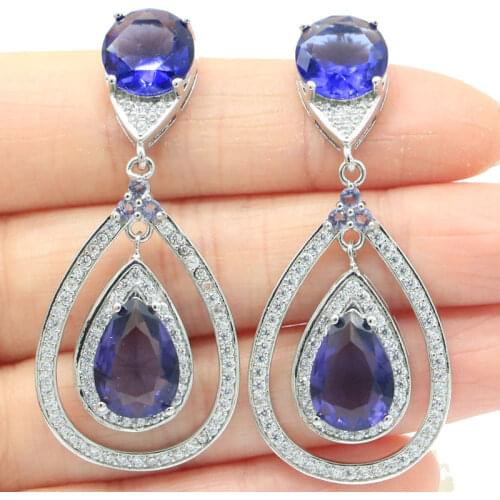 37x20mm Hot Selling Trangle Shape Silver Earrings for Women Created Smokey Topaz Zircon Fine Jewelry