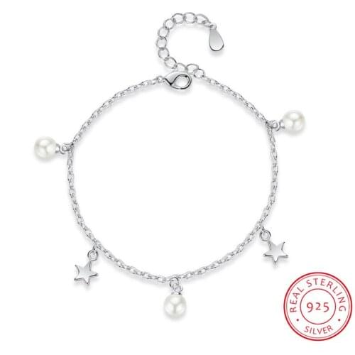 Simple Fashion Pearl Star Bracelet For Women 925 Sterling Silver Fine Jewelry Pulseiras de Prata Birthday Gift S-B198