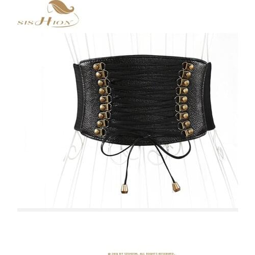 SISHION Women Fashion Vintage Lace-Up Bow Wide Belt Faux Leather Dress Elastic Ladies Waistband Slim Belt QY0648