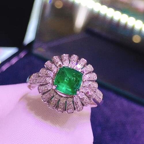 H609 Emerald Ring 0.94ct Pure 18 K Gold Jewelry 100% Natural Colombia Emerald Gemstone Diamond Female Rings for women Fine Ring