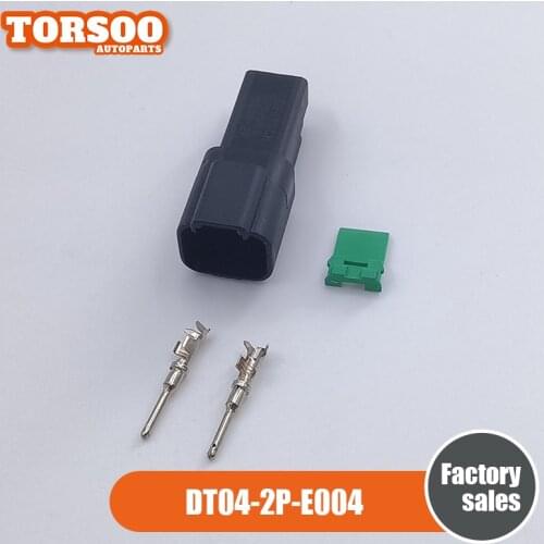1 Set 2 Way DT Series Black Connector DT04-2P-E004 W2P With Wedge Stamp Solid Terminals