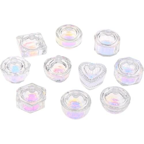 1Pc Rainbow Crystal Clear Acrylic Liquid Dish Tappen Dish Glass Cup With Lid Bowl For Acrylic Powder Monomer Nail Art Tool