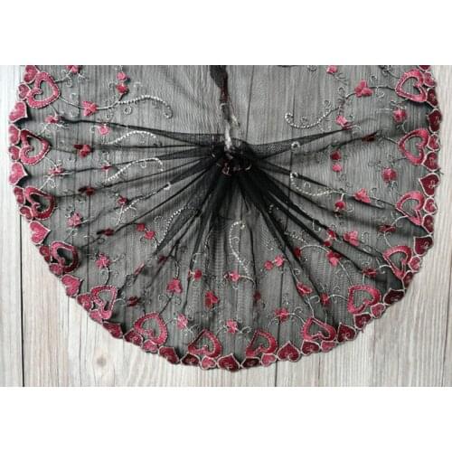 10Yards Embroidered Lace Ribbon Hearts Shape Mesh Tulle 19cm Wide Fabric Trimming for Garment DIY Craft Supply