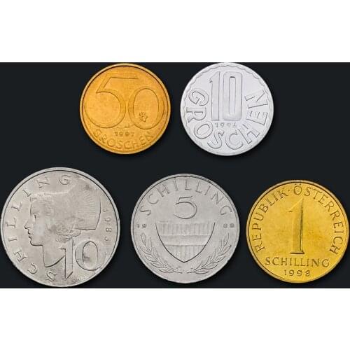 100% Real Original Coin Uncirculated Austria coins full set 5 UNC