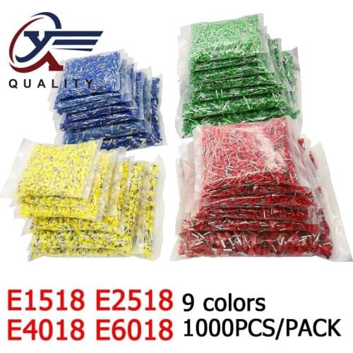 1000pcs/Pack E1518 E2518 E4018 E6018 Insulated Ferrules Terminal Block Cord End Wire Connector Electrical Crimp Terminator