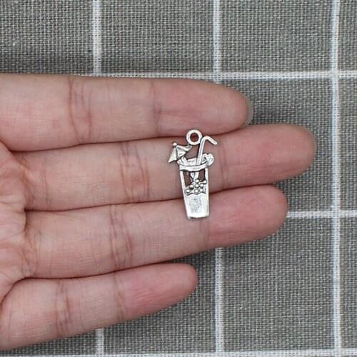 12pcs 13*23mm Silver Color Cute Fruit Juice Cup Charms Drink Pendant For Keychain Necklaces Handcrafted Jewelry X1857