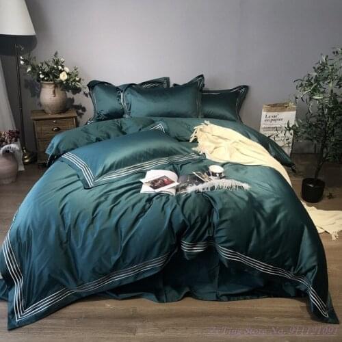 4pcs 1.8m Bed Home Textile Cool Quality 140 Egyptian long-staple cotton simple solid color satin embroidery 2.0m Duvet Cover Hot