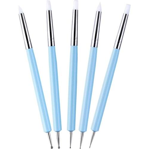 5Pcs Silicone Nail Art Brush Double-ended Dotting Tools Acrylic Embossing Tools DIY Tools For Clay Pottery Nail Art Handicrafts
