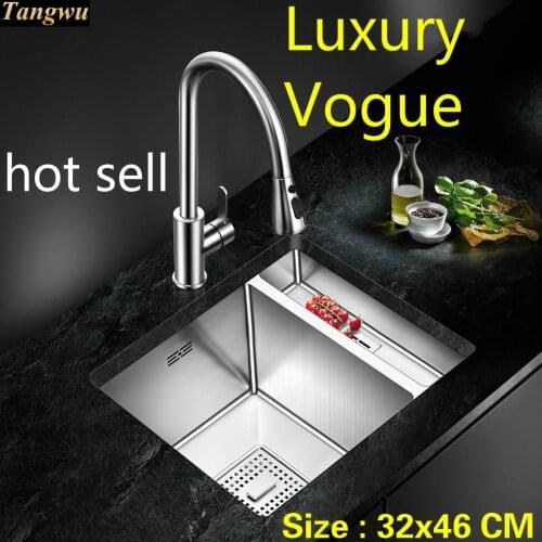 Free shipping Household mini standard luxury kitchen manual sink single trough food-grade 304 stainless steel hot sell 32x46 CM