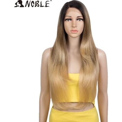 Noble Cosplay Lace Wig Synthetic Long straight Side Part Lace Wig 28 Inch Ombre Blonde Wig heat resistant wigs For Black Women