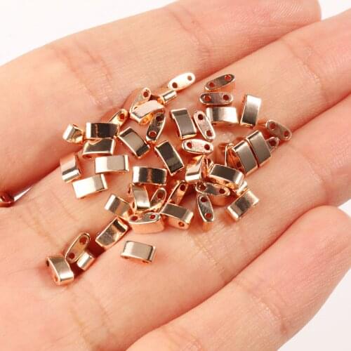 Wholesale Gold Rose Gold Glossy Hematite Double Hole Beads Rectangular Shape Loose Stone Beads for Jewelry Making DIY Bracelet