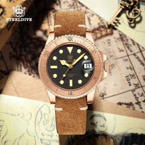 STEELDIVE 1953S Upgraded Bronze Automatic Watches Men C3 Super Luminous Mechanical Watch NH35 Sapphire Bronze Dive Wrist Watch