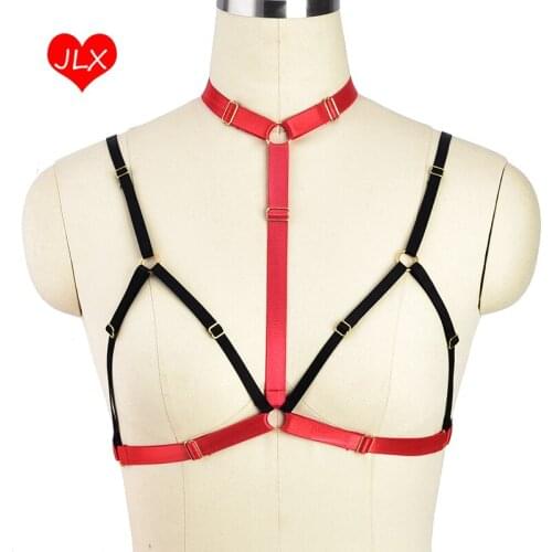 Women Red Body Harness Lingerie Harajuku Goth Fetish sex Bdsm Bondage Erotic Full Halloween Garter Elastic adjust Strap Tops bra
