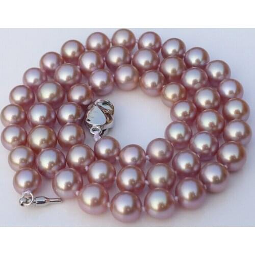 Elegant 11-12MM south sea natural round lavender pearl necklace 18inch